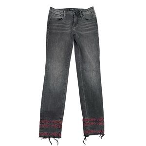 Driftwood Jackie Faded Black Aztec Embroidered Hem Mid-Rise Jeans Size: 30